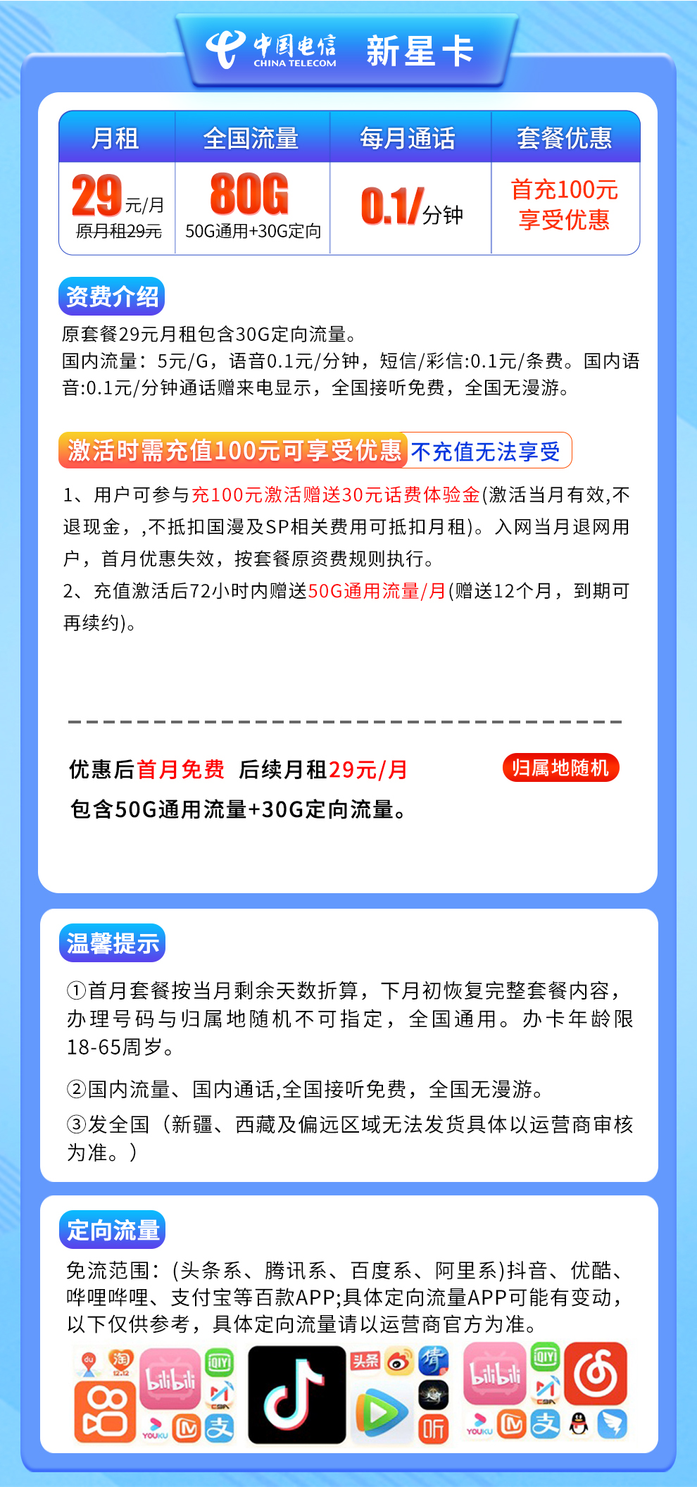 电信新星卡29元80G  第2张