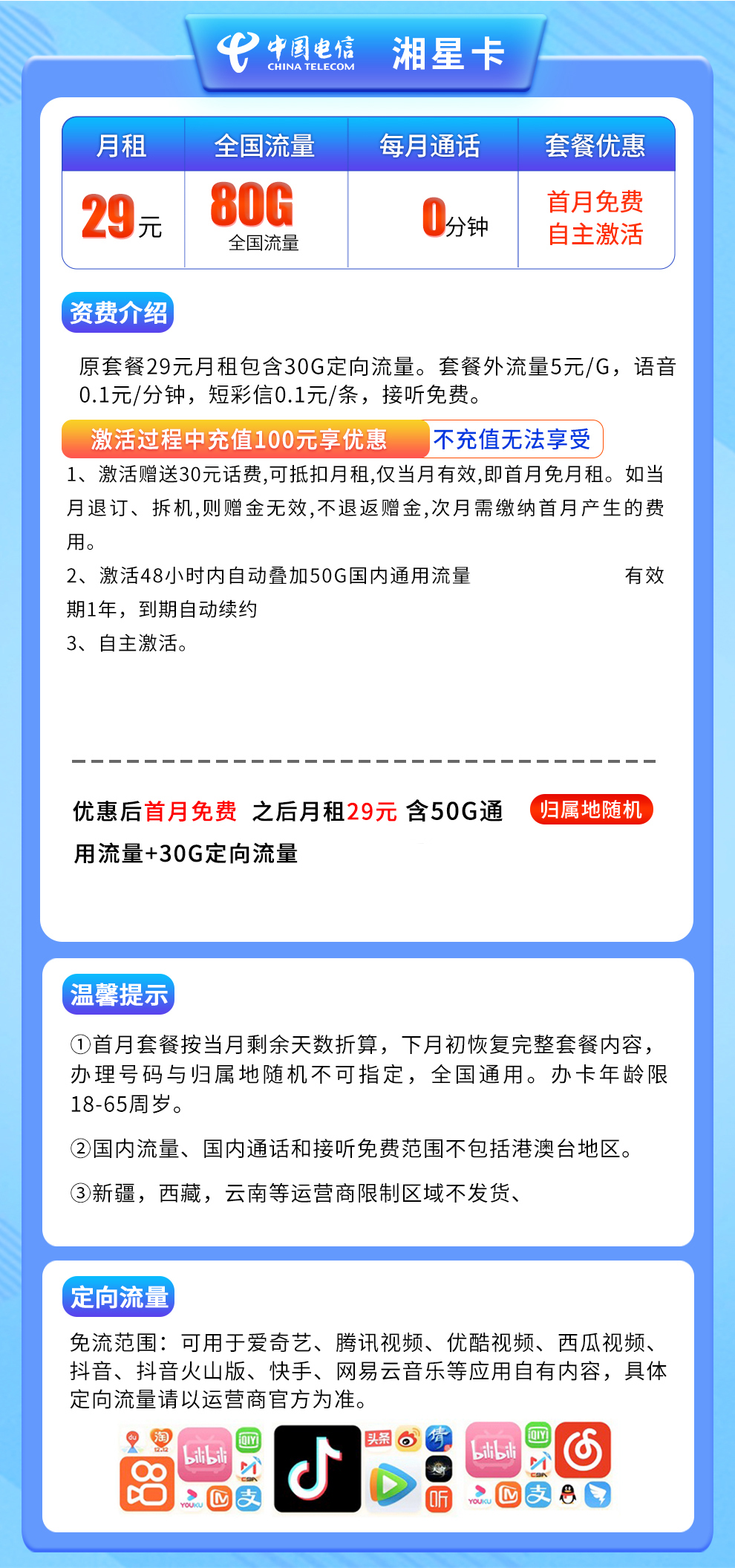 电信-湘星卡29元80G  第2张