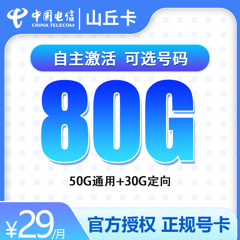 电信山丘卡29元80G【只发山东省内】长期套餐