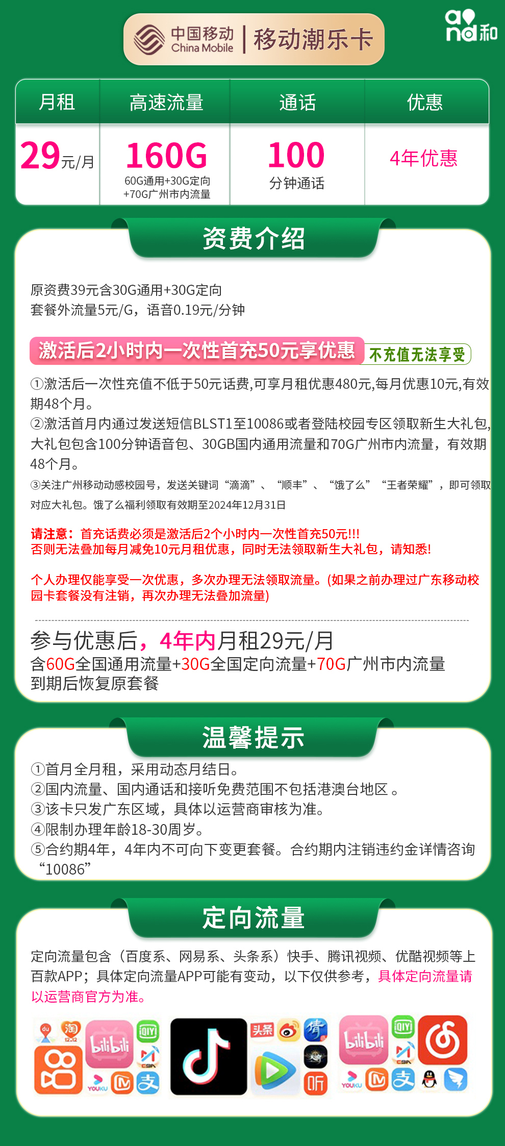移动潮乐卡29元160G高速流量+100分钟【只发广州】  第2张